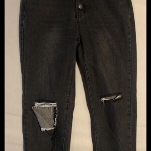 PTCL Women 8/29 Vtg High Rise Distressed Hole Black Jeans Denim Frayed Raw Hem